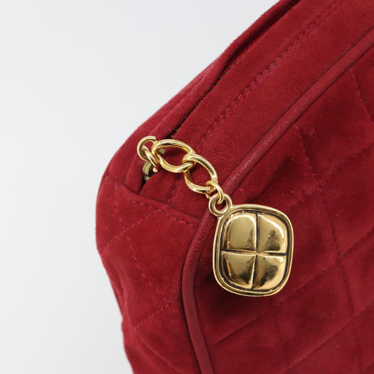 CHANEL Matelasse Chain Shoulder Bag Suede Red Gold CC Auth BA13590A