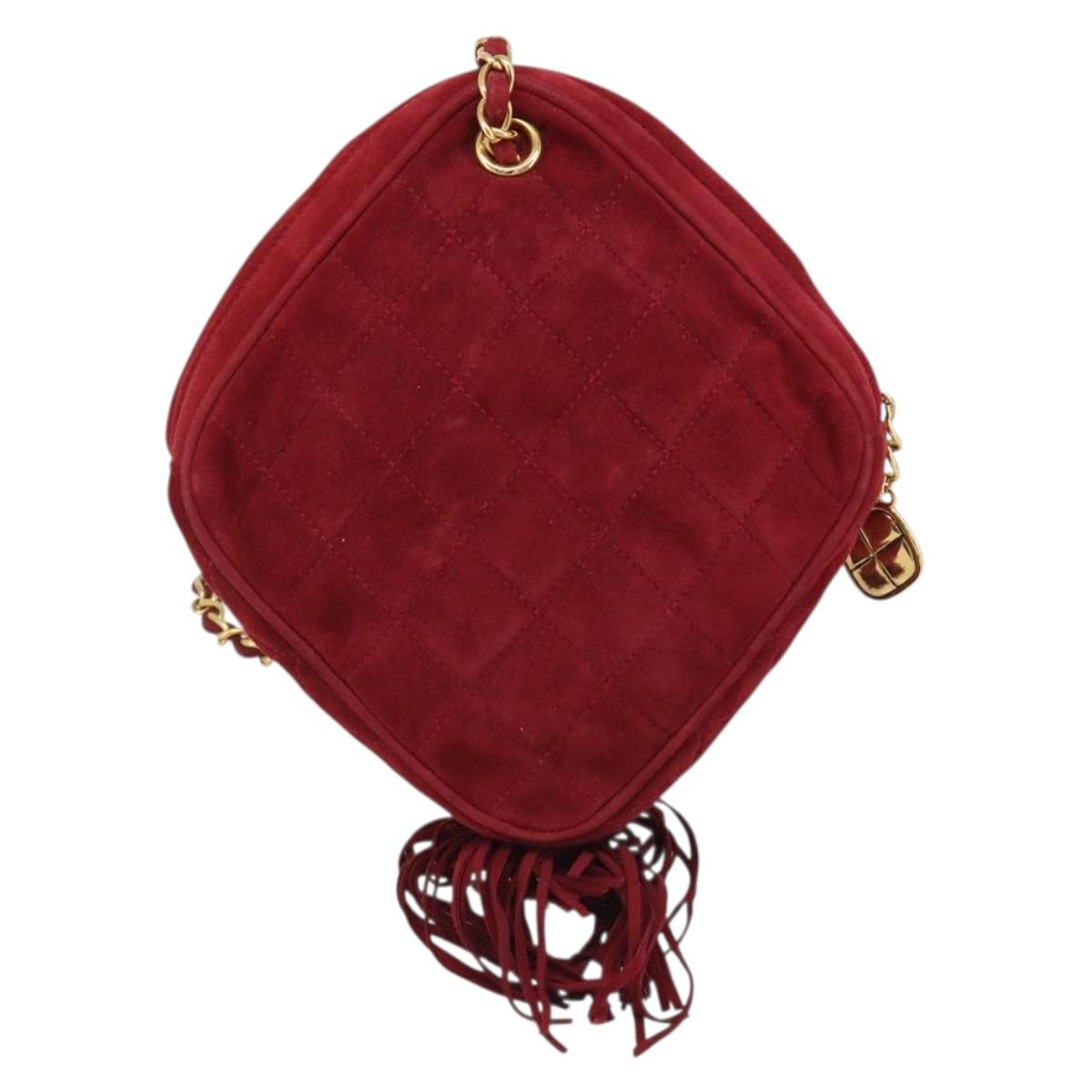 CHANEL Matelasse Chain Shoulder Bag Suede Red Gold CC Auth BA13590A