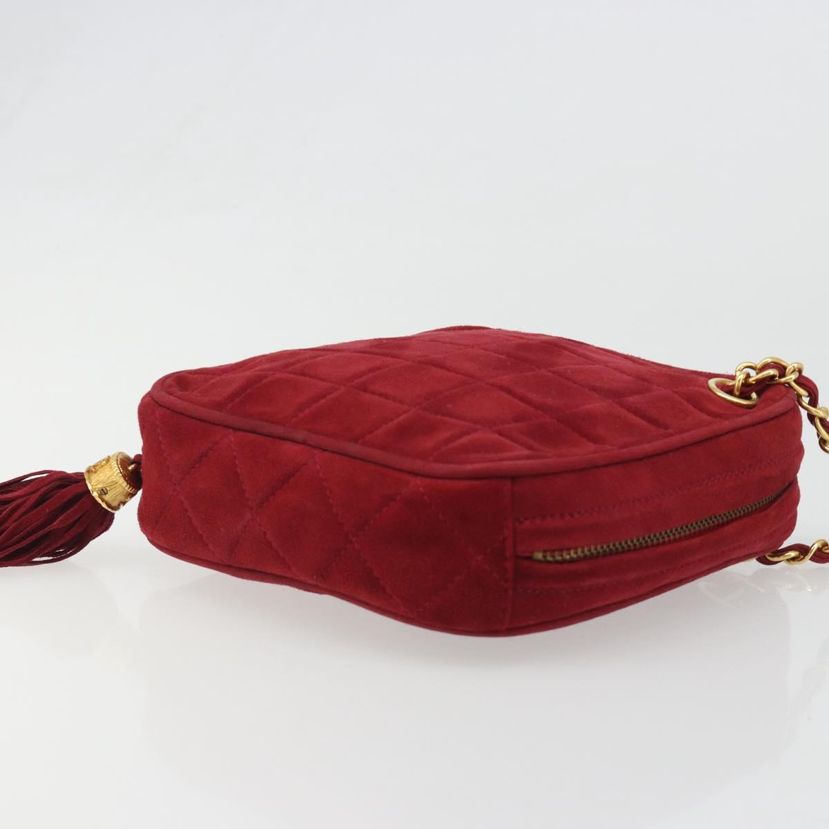 CHANEL Matelasse Chain Shoulder Bag Suede Red Gold CC Auth BA13590A