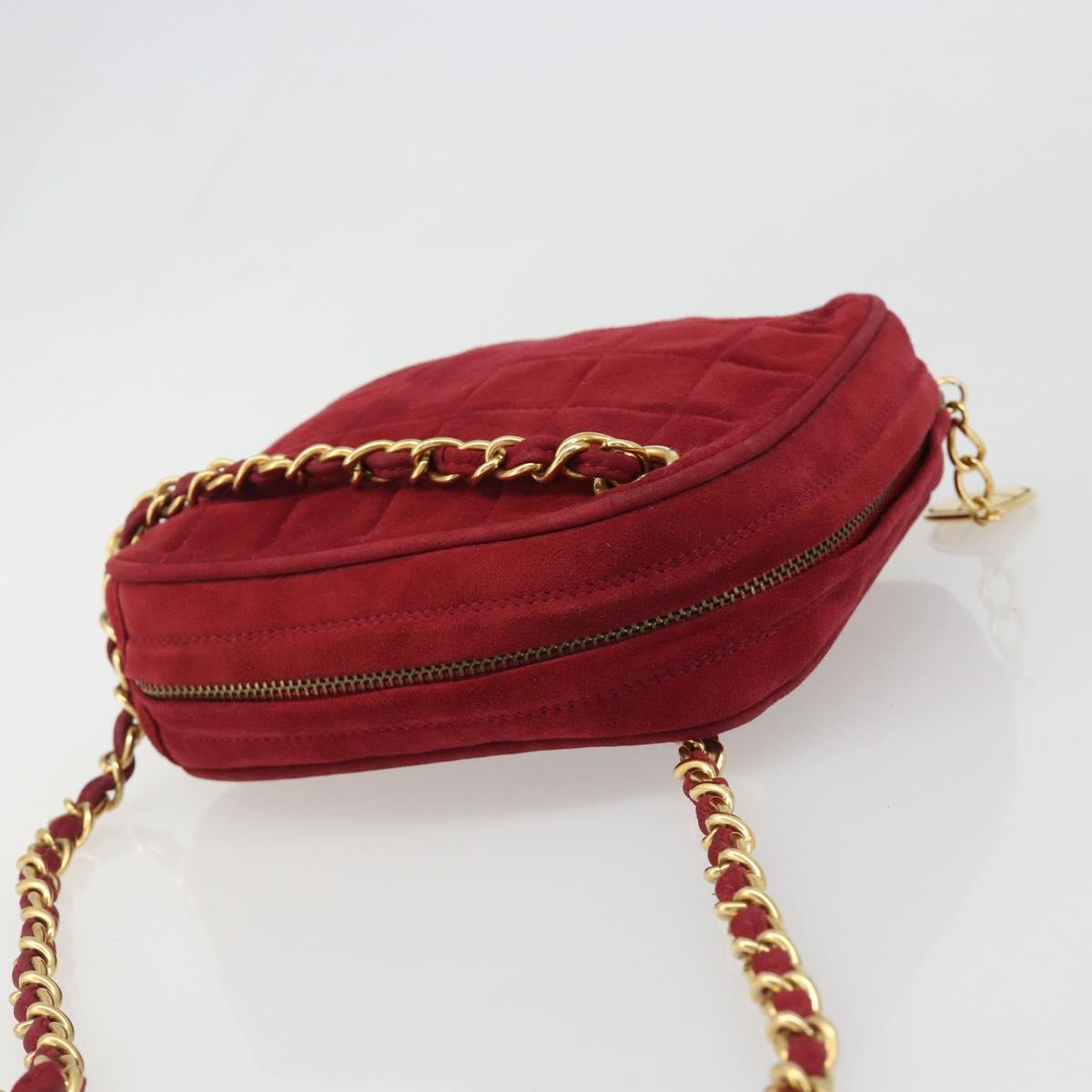 CHANEL Matelasse Chain Shoulder Bag Suede Red Gold CC Auth BA13590A