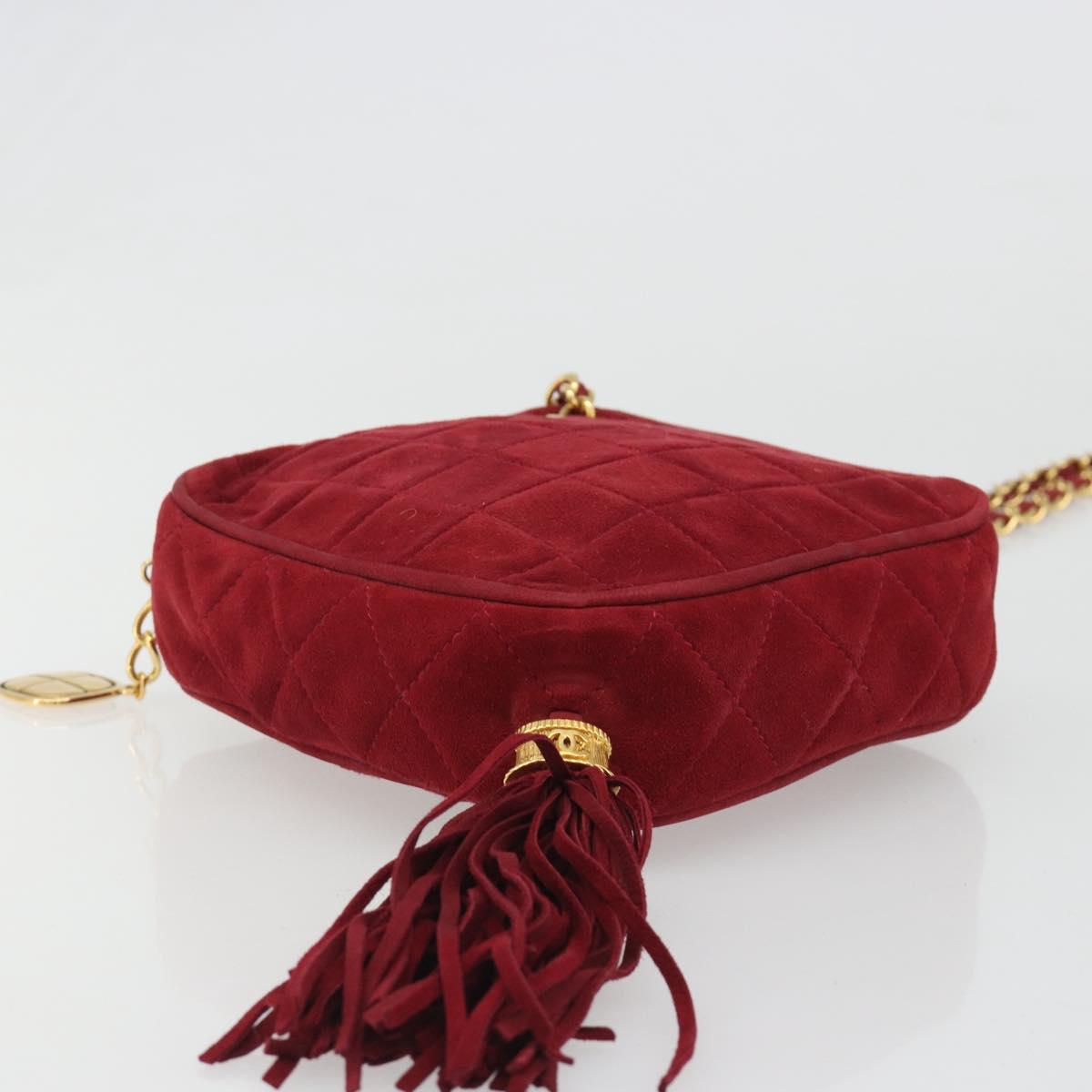 CHANEL Matelasse Chain Shoulder Bag Suede Red Gold CC Auth BA13590A