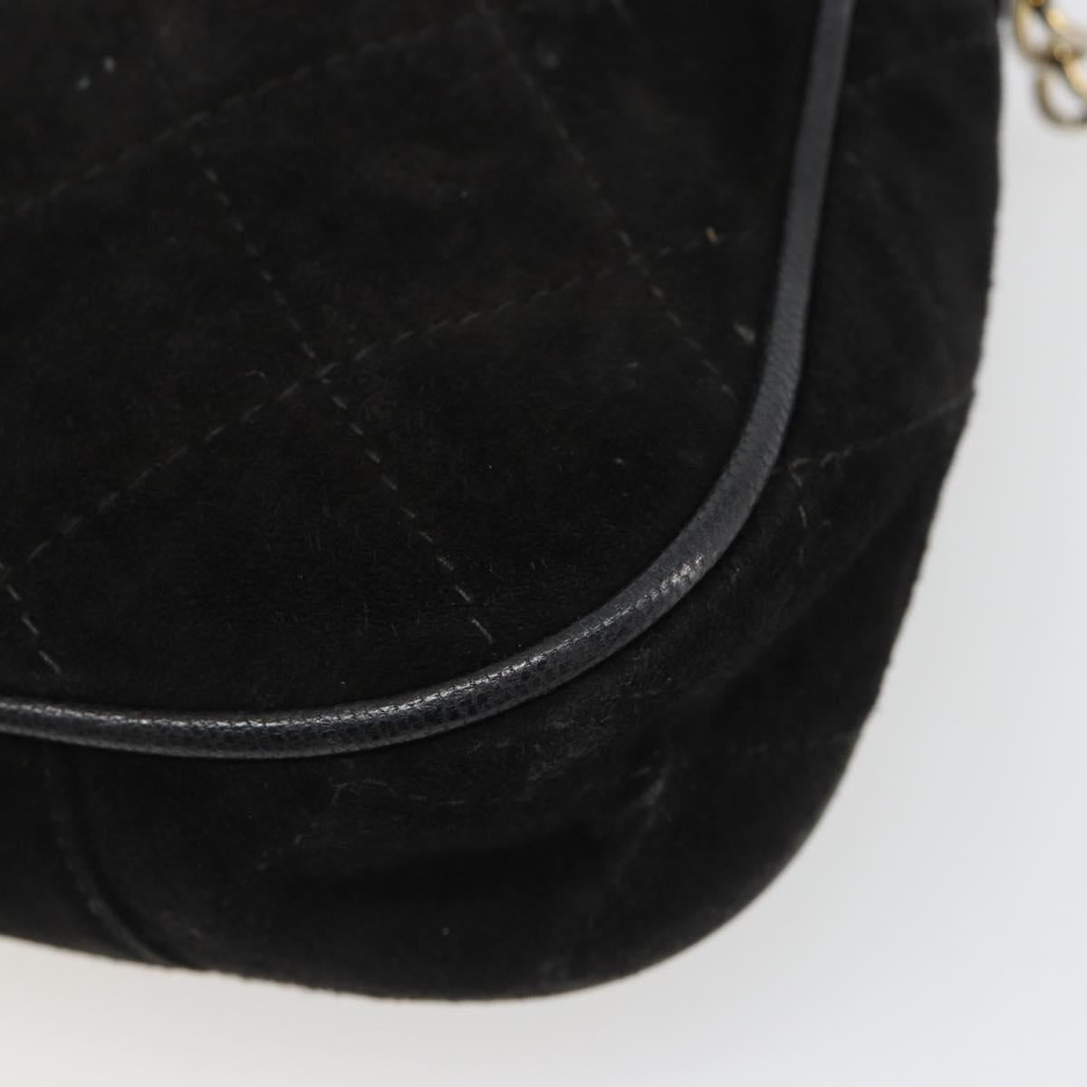 CHANEL Matelasse Chain Hand Bag Suede Black Gold CC Auth BA13591