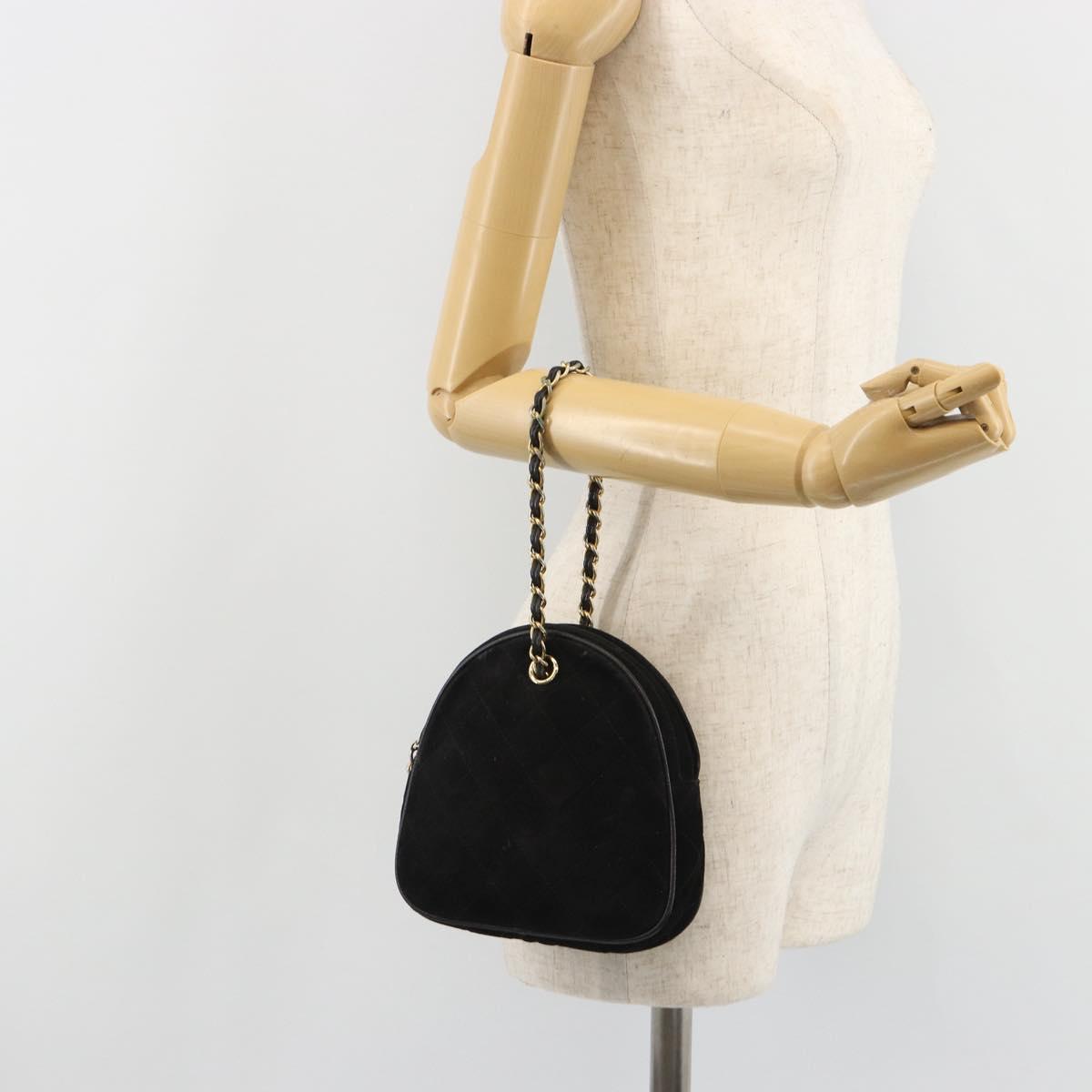 CHANEL Matelasse Chain Hand Bag Suede Black Gold CC Auth BA13591
