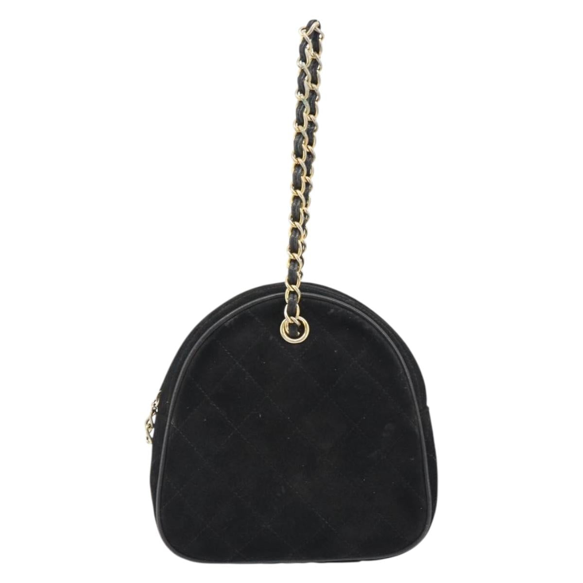 CHANEL Matelasse Chain Hand Bag Suede Black Gold CC Auth BA13591