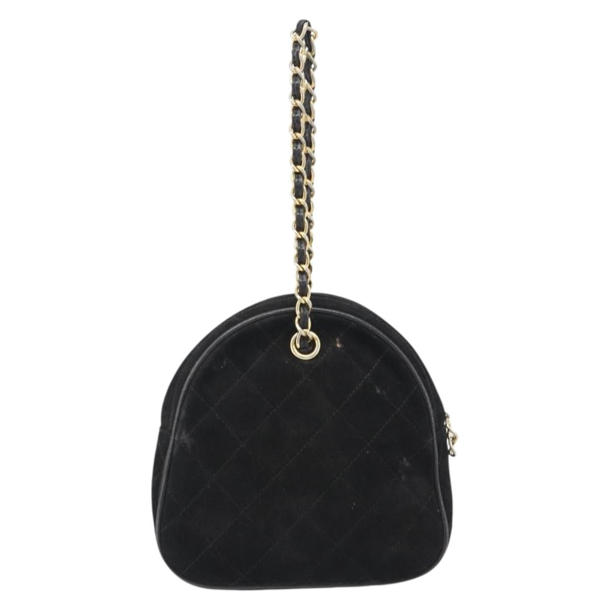 CHANEL Matelasse Chain Hand Bag Suede Black Gold CC Auth BA13591