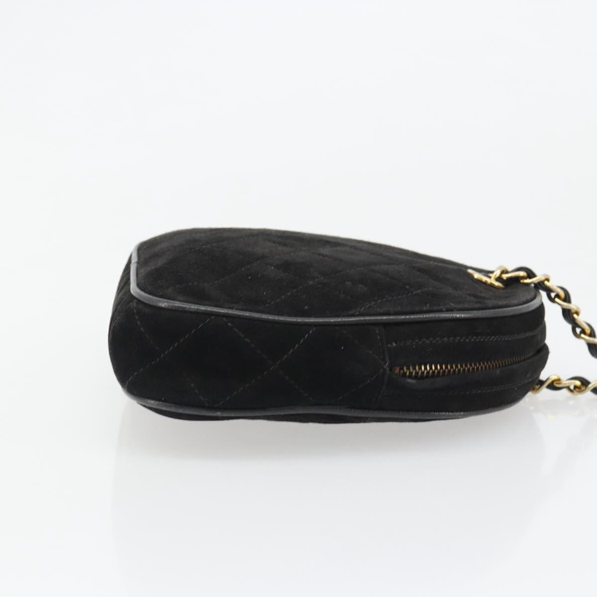 CHANEL Matelasse Chain Hand Bag Suede Black Gold CC Auth BA13591