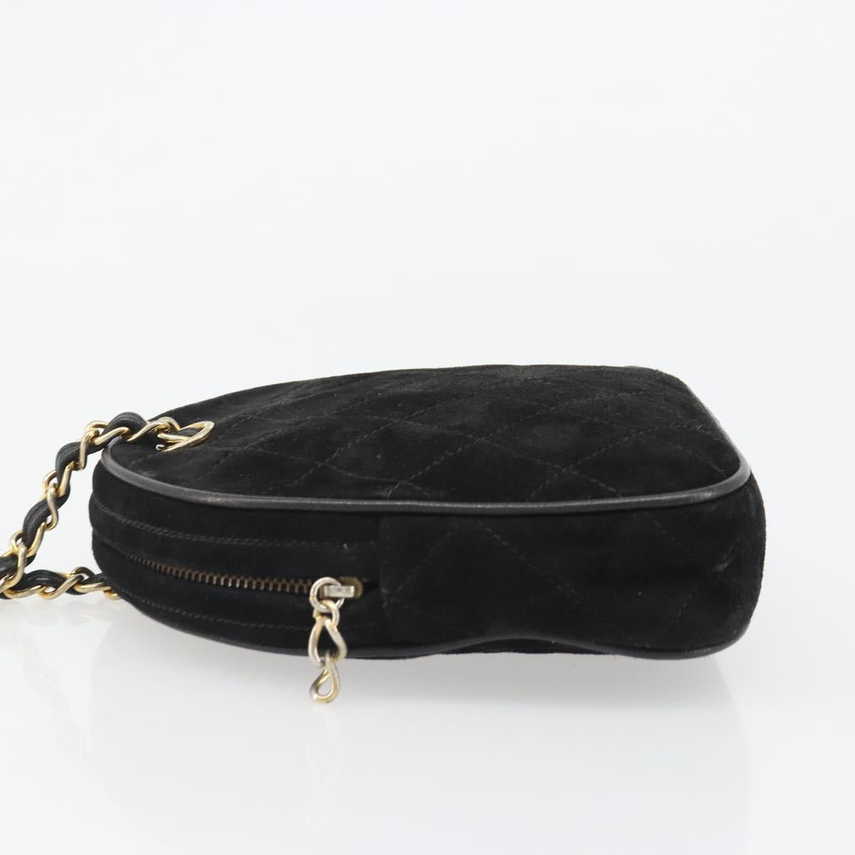 CHANEL Matelasse Chain Hand Bag Suede Black Gold CC Auth BA13591