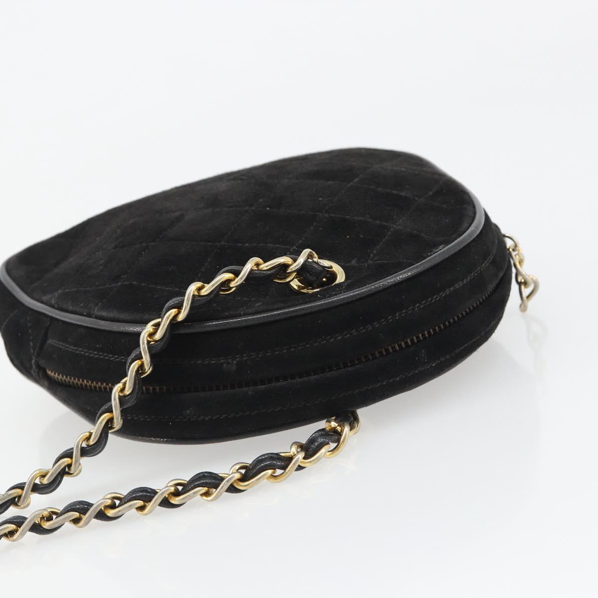 CHANEL Matelasse Chain Hand Bag Suede Black Gold CC Auth BA13591