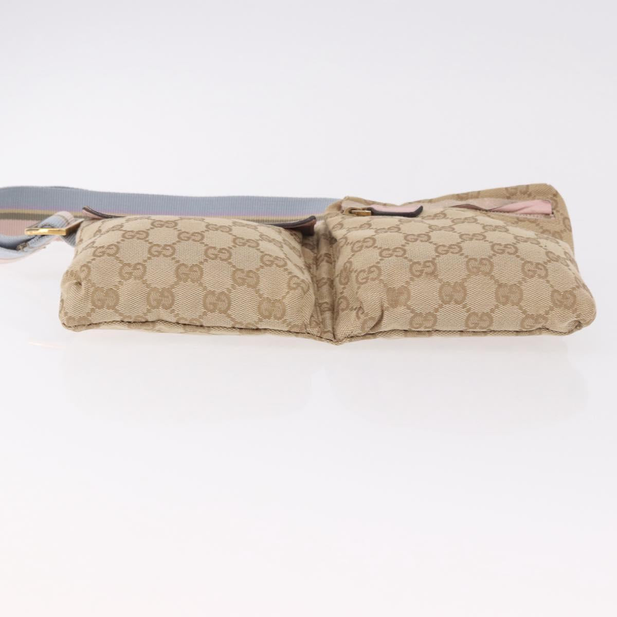 GUCCI GG Canvas Waist Bag Beige Gold 28566 Auth BA13592A