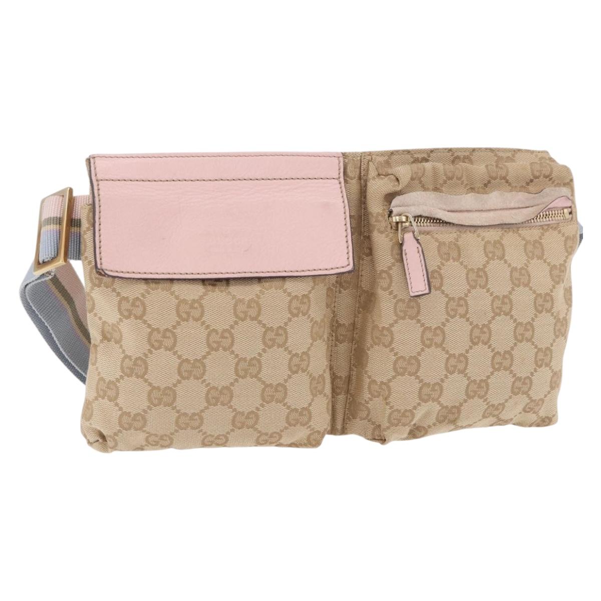 GUCCI GG Canvas Waist Bag Beige Gold 28566 Auth BA13592A