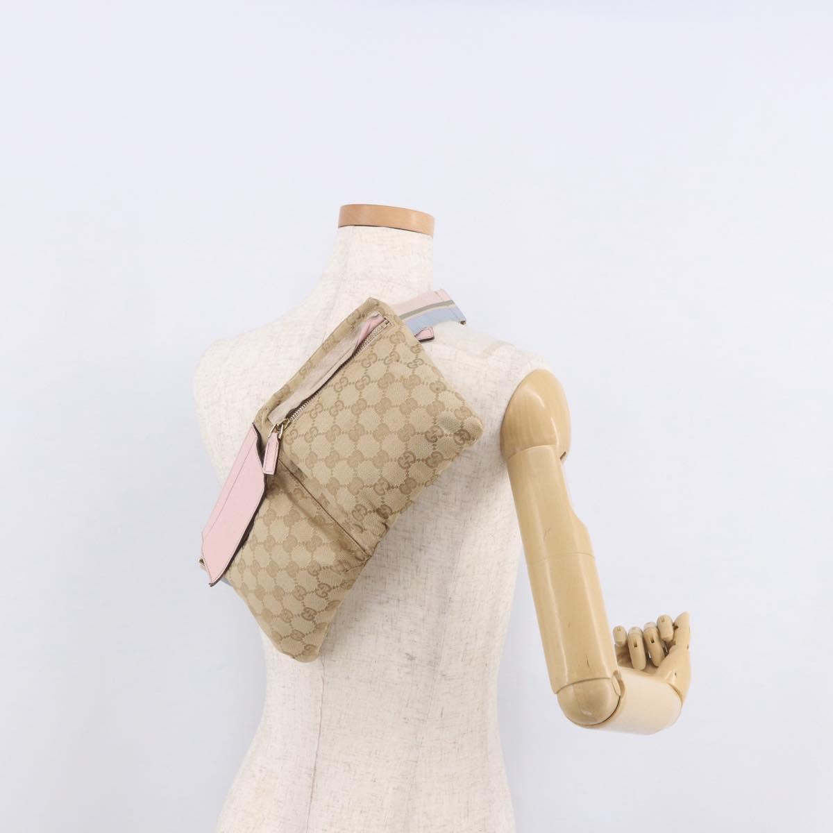 GUCCI GG Canvas Waist Bag Beige Gold 28566 Auth BA13592A