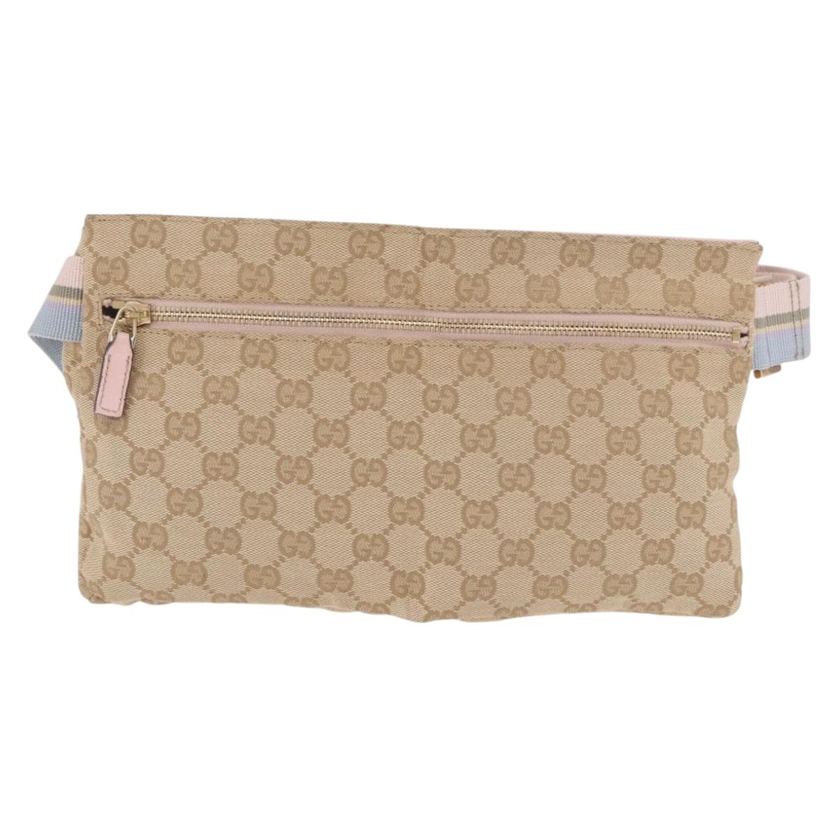 GUCCI GG Canvas Waist Bag Beige Gold 28566 Auth BA13592A