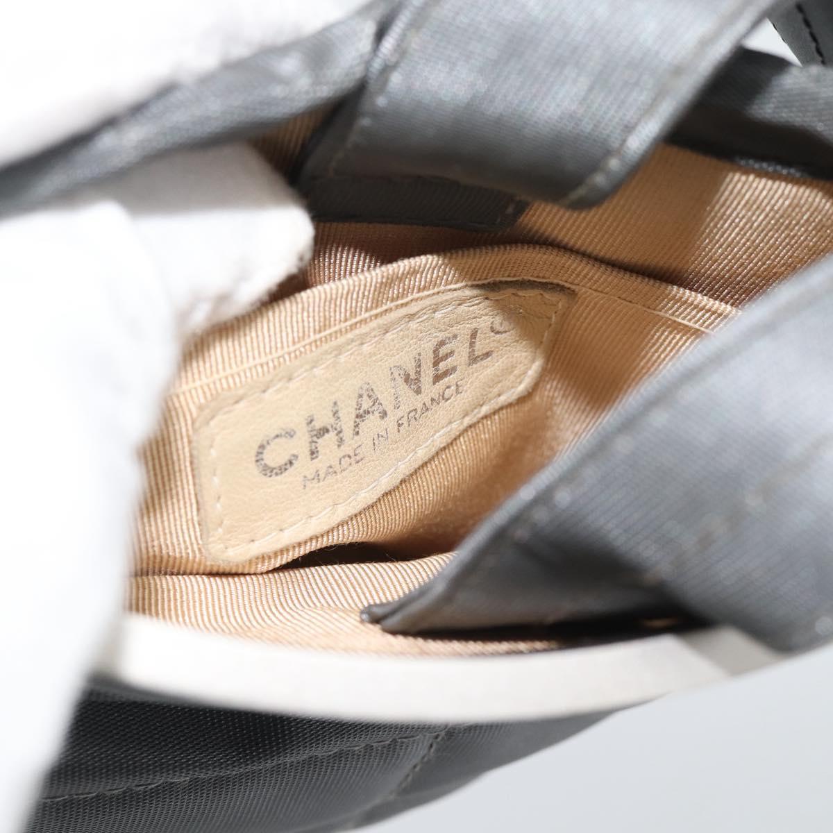 CHANEL Hand Pouch Choco Bar Hand Bag Nylon Gray Silver CC Auth BA13593A