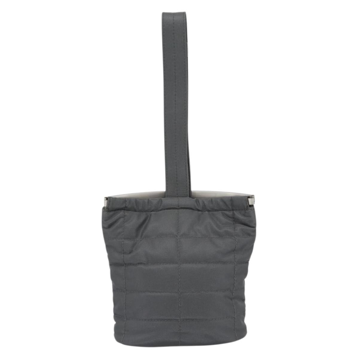 CHANEL Hand Pouch Choco Bar Hand Bag Nylon Gray Silver CC Auth BA13593A