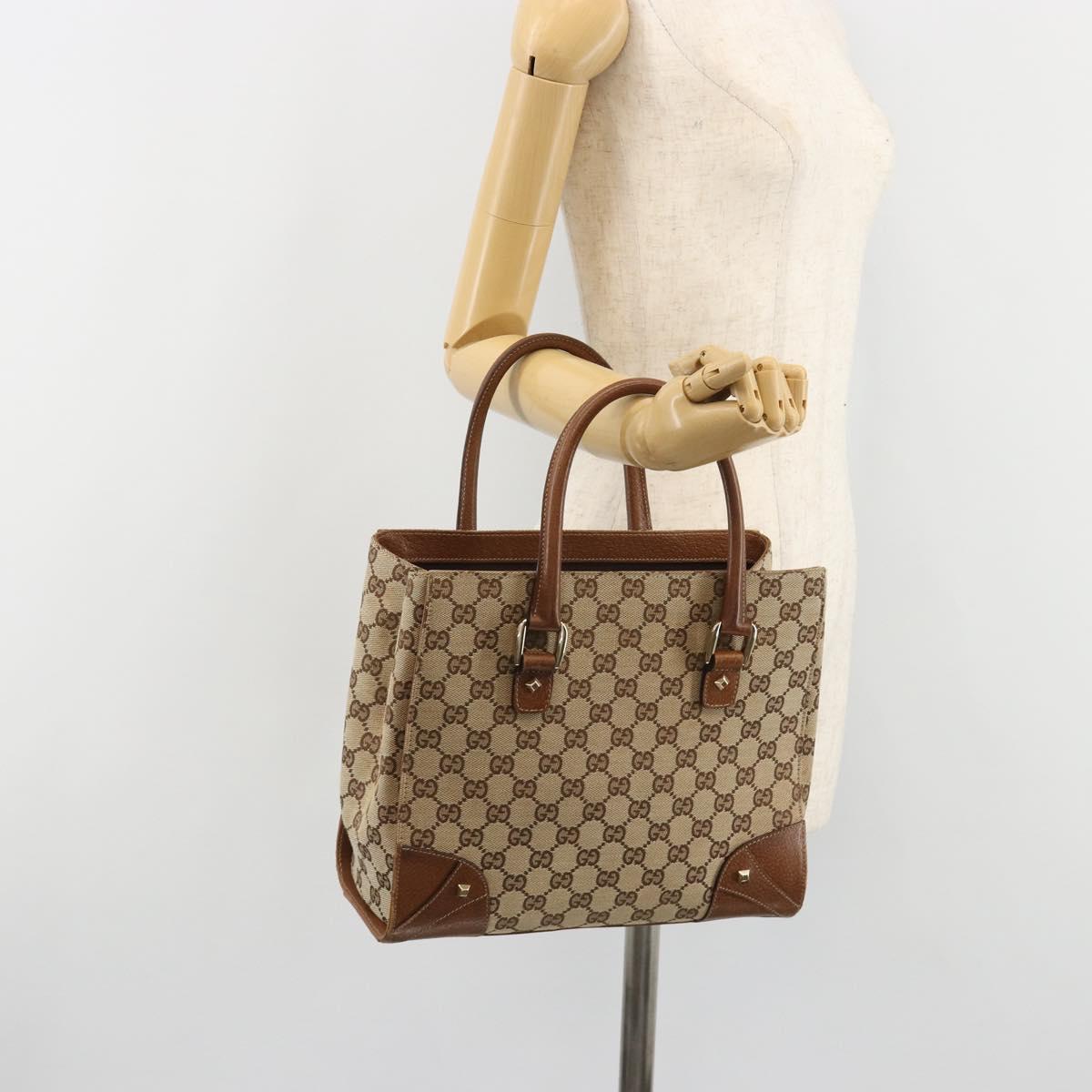 GUCCI GG Canvas Hand Bag Beige Gold 120895 Auth BA13596