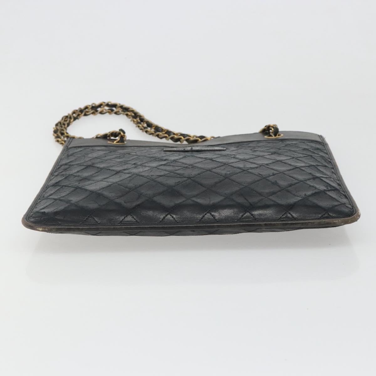 CHANEL Chain Tote Bag Lamb Skin Black Gold CC Auth BA13601