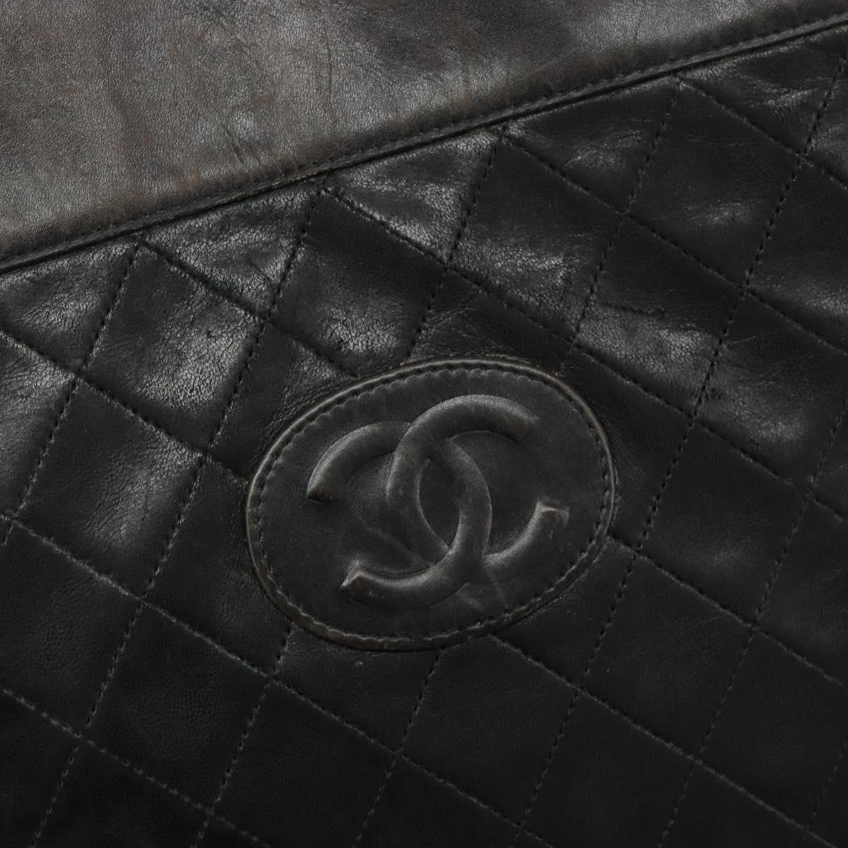 CHANEL Chain Tote Bag Lamb Skin Black Gold CC Auth BA13601