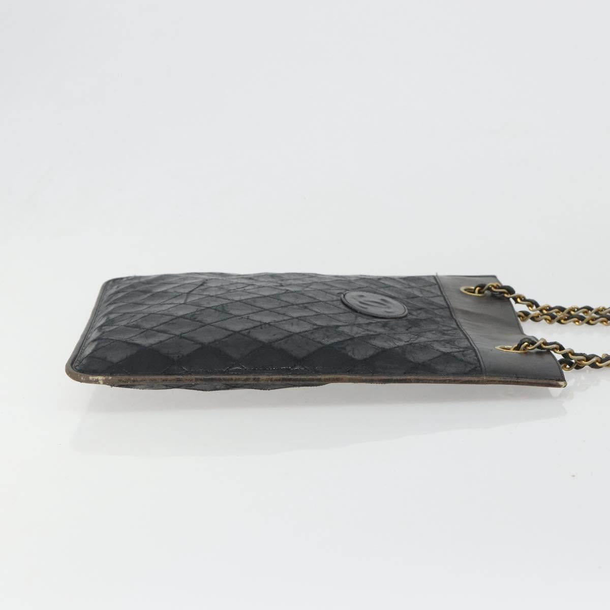 CHANEL Chain Tote Bag Lamb Skin Black Gold CC Auth BA13601