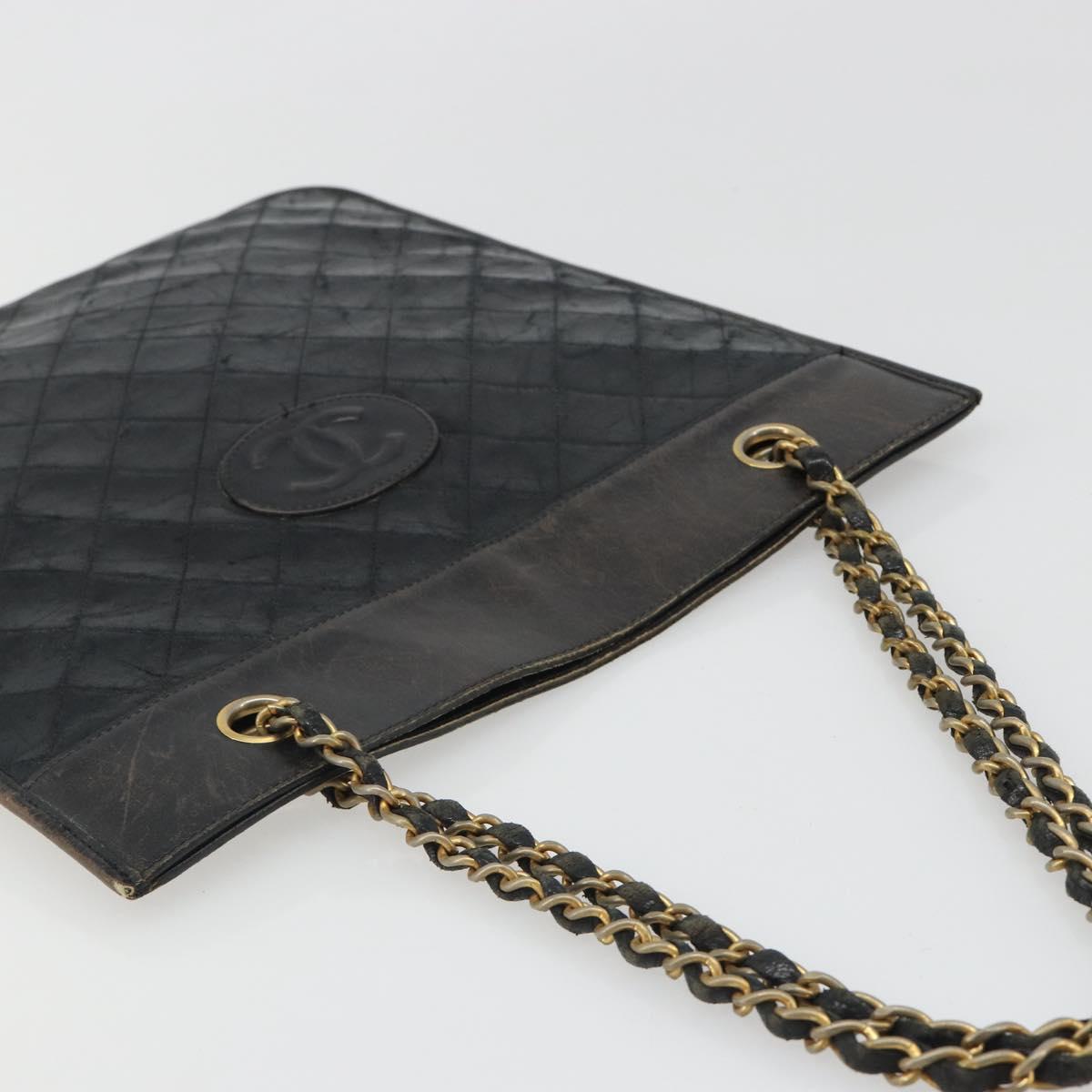 CHANEL Chain Tote Bag Lamb Skin Black Gold CC Auth BA13601