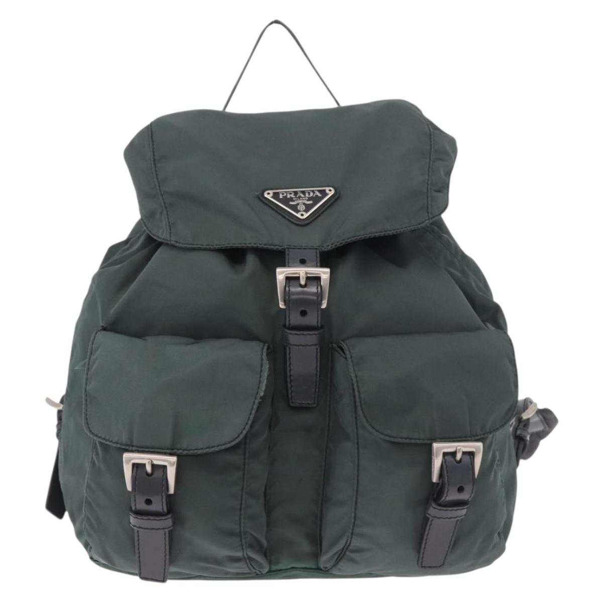 PRADA Backpack Nylon Green Silver Auth BA13603A