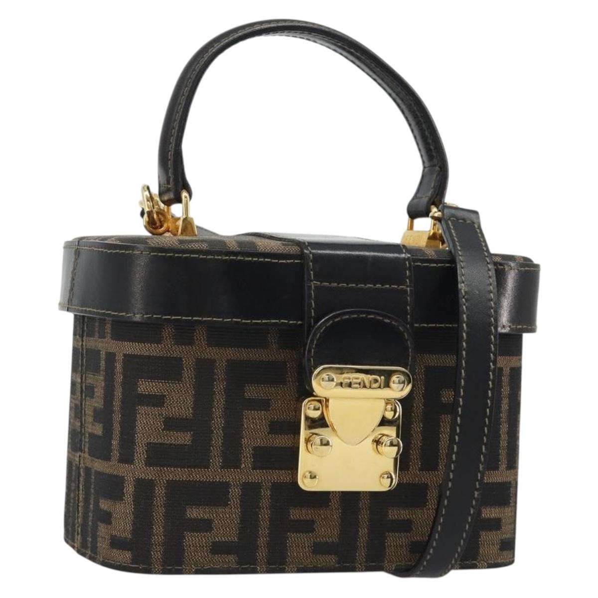 FENDI Zucca Canvas Hand Bag 2way Black Brown Auth BA13604A