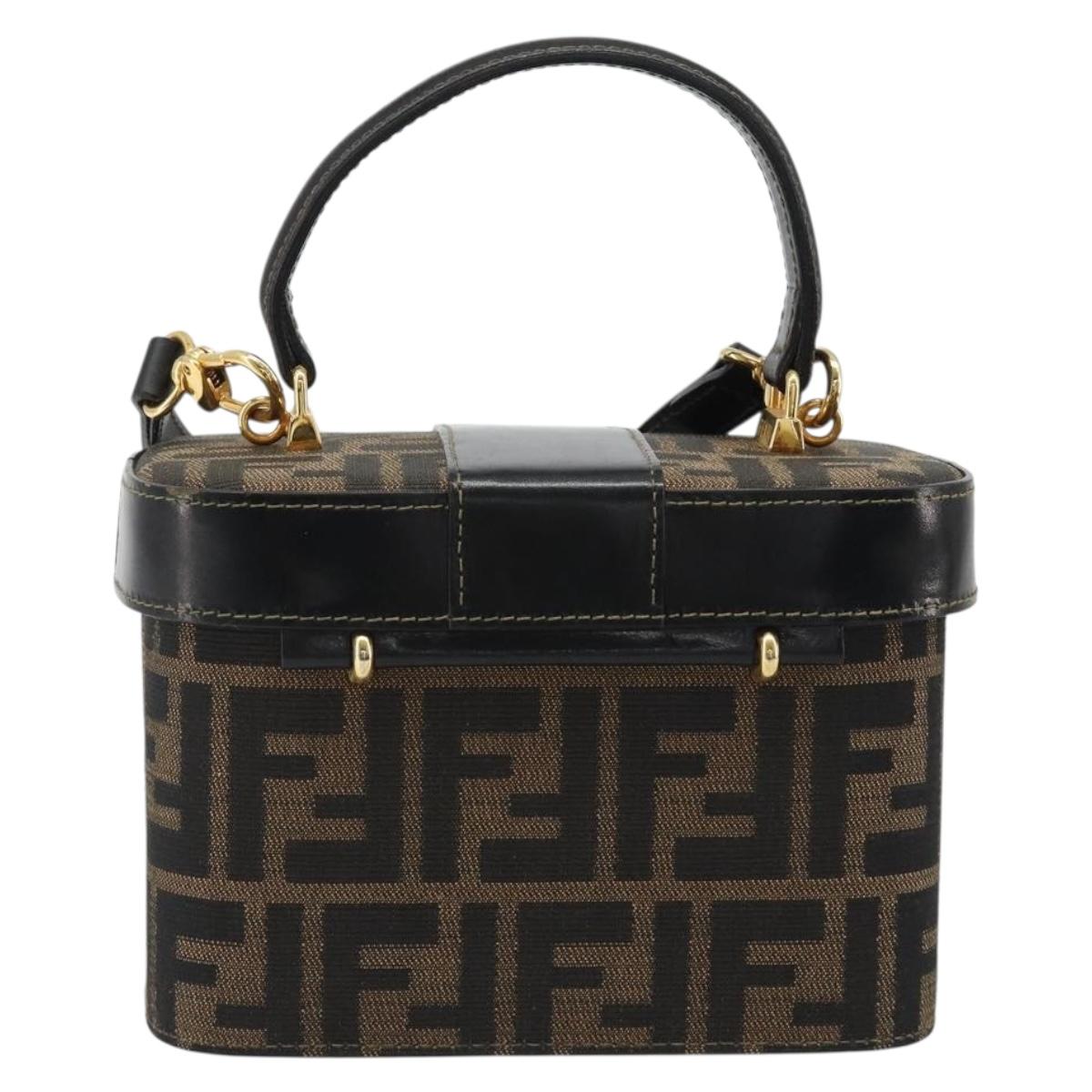 FENDI Zucca Canvas Hand Bag 2way Black Brown Auth BA13604A