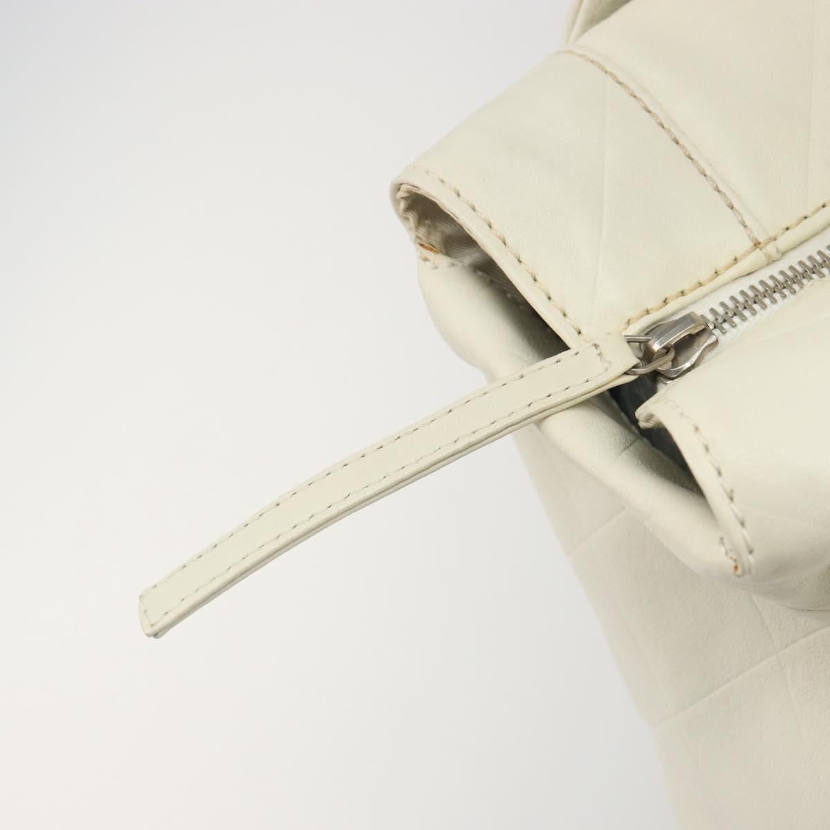 CHANEL V Stitch Hand Bag Lamb Skin White Silver CC Auth BA13606V