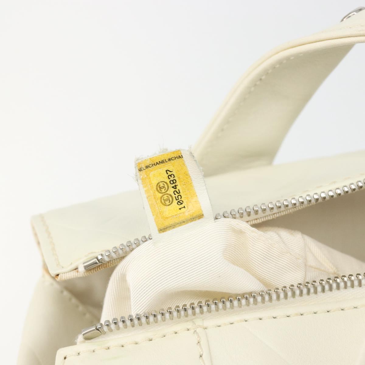 CHANEL V Stitch Hand Bag Lamb Skin White Silver CC Auth BA13606V