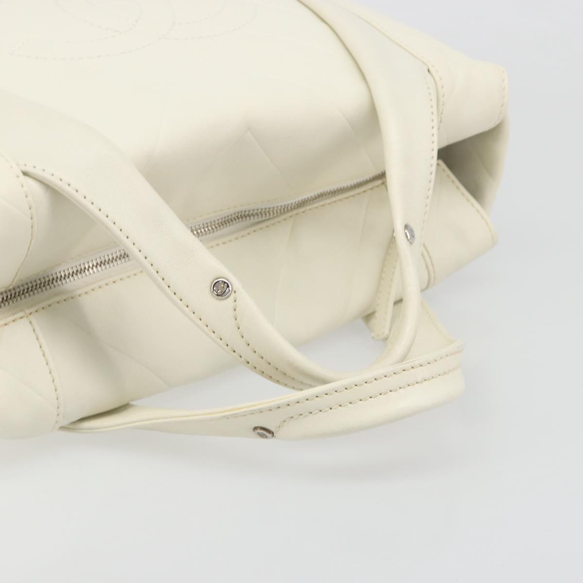 CHANEL V Stitch Hand Bag Lamb Skin White Silver CC Auth BA13606V