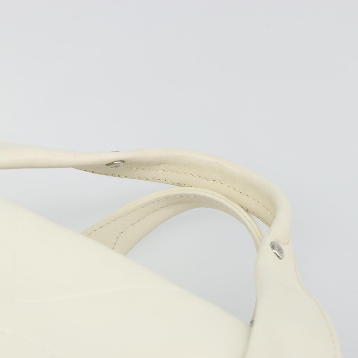 CHANEL V Stitch Hand Bag Lamb Skin White Silver CC Auth BA13606V