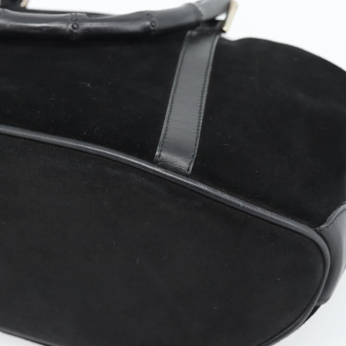 GUCCI Bamboo Hand Bag Suede Black Silver 002 1084 200047 Auth BA13607V