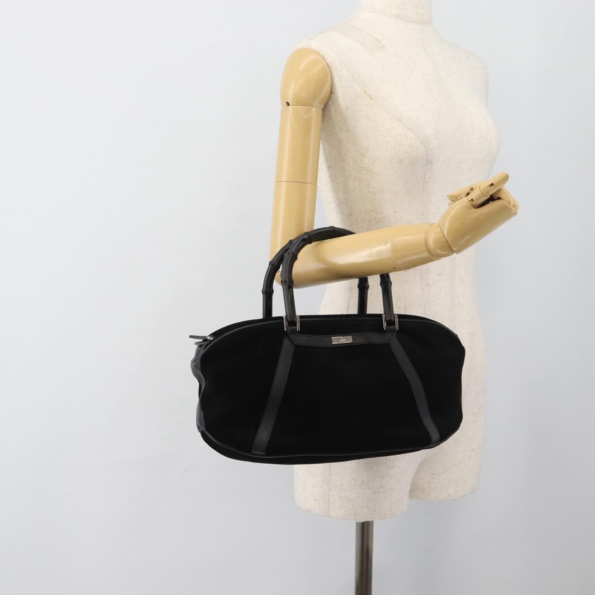 GUCCI Bamboo Hand Bag Suede Black Silver 002 1084 200047 Auth BA13607V