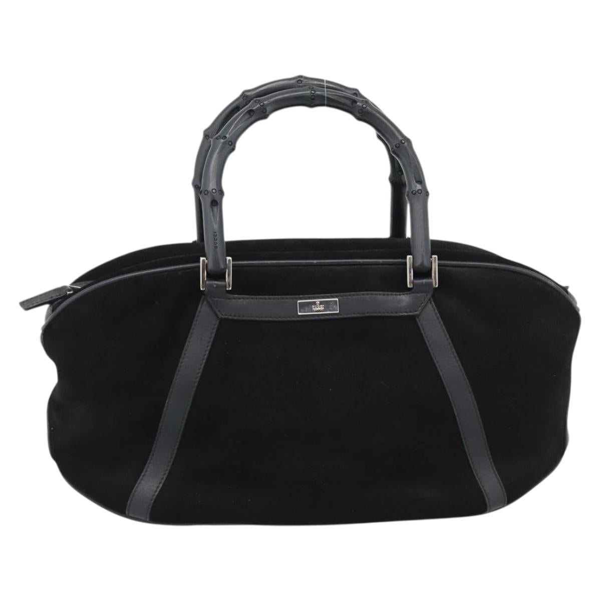 GUCCI Bamboo Hand Bag Suede Black Silver 002 1084 200047 Auth BA13607V