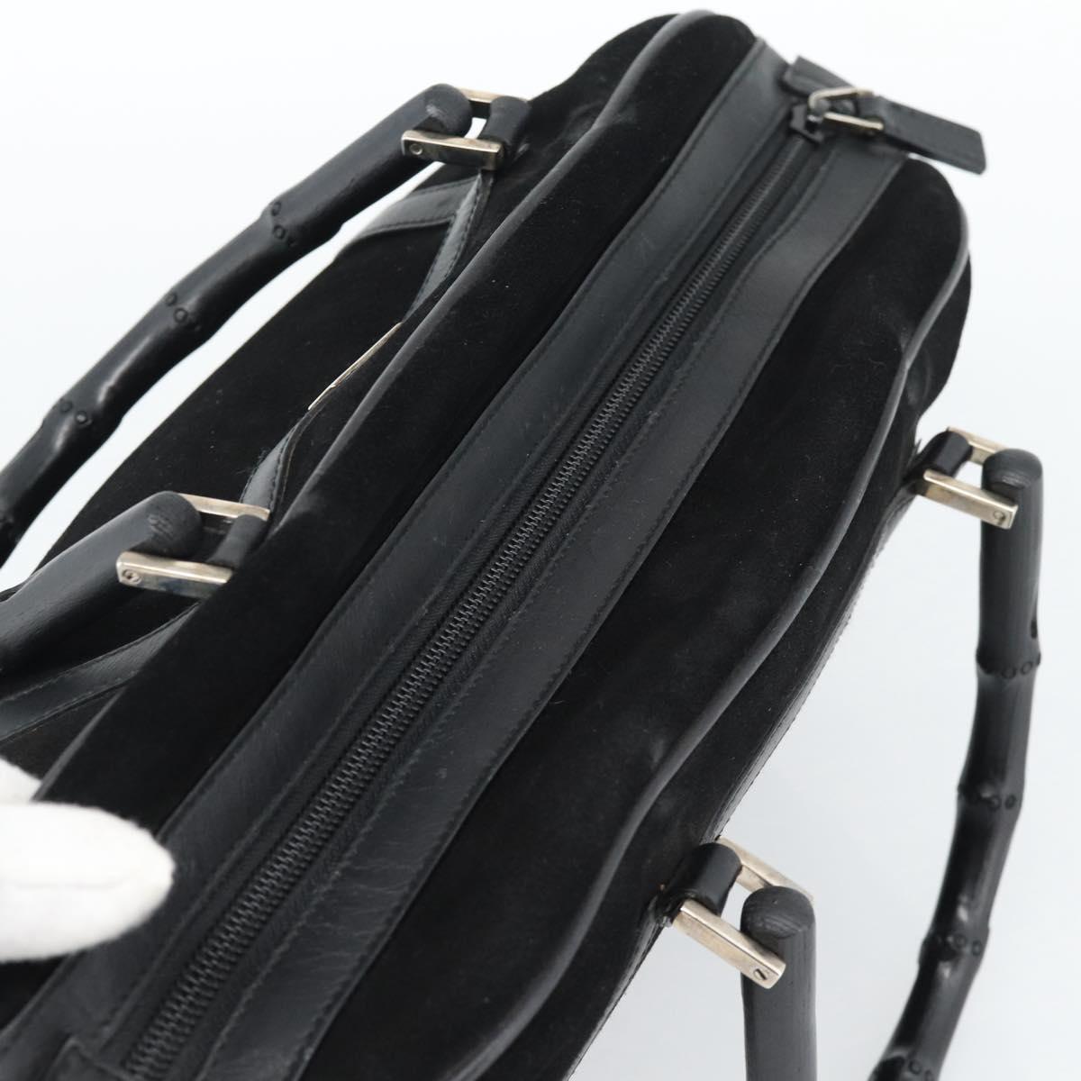 GUCCI Bamboo Hand Bag Suede Black Silver 002 1084 200047 Auth BA13607V