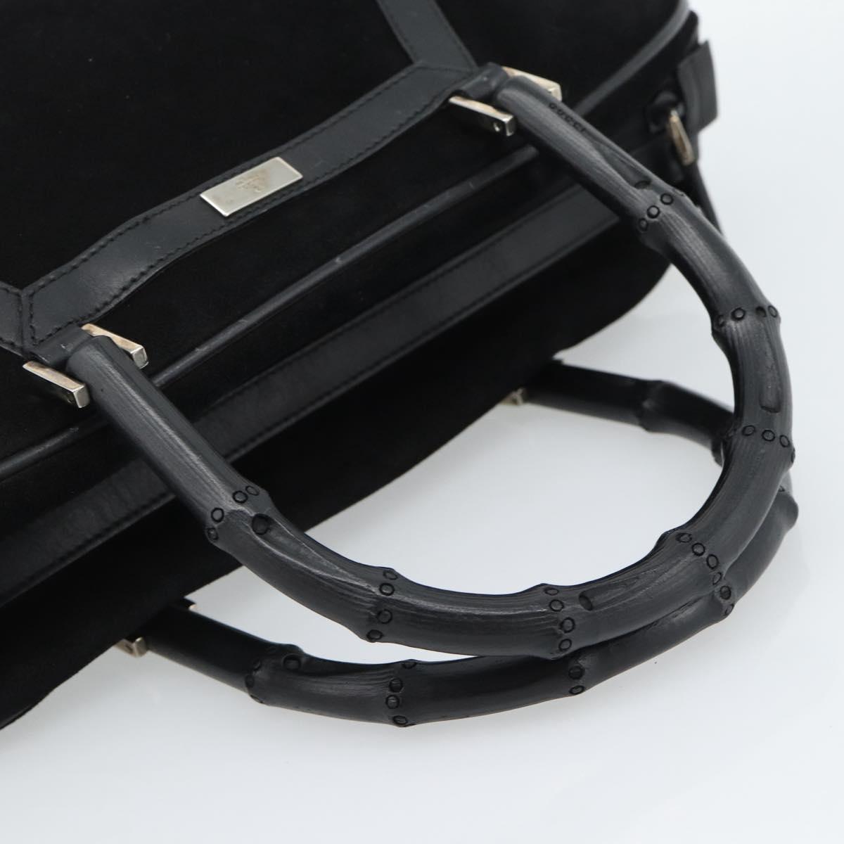 GUCCI Bamboo Hand Bag Suede Black Silver 002 1084 200047 Auth BA13607V