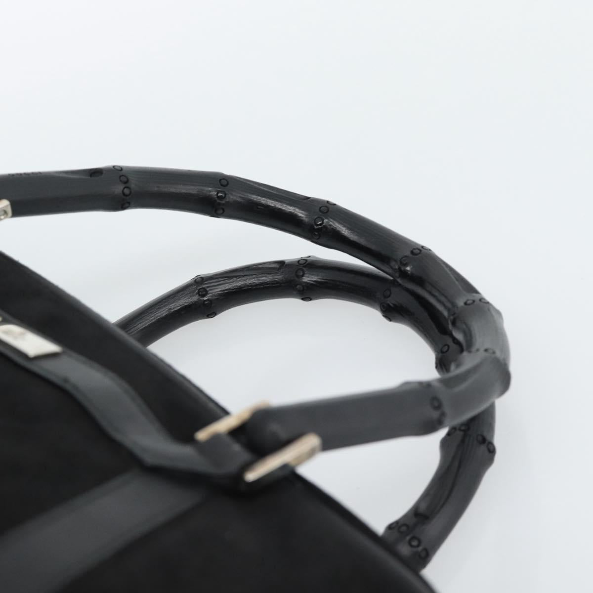 GUCCI Bamboo Hand Bag Suede Black Silver 002 1084 200047 Auth BA13607V