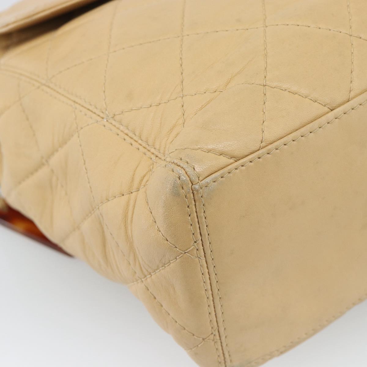 CHANEL Matelasse Hand Bag Lamb Skin Beige CC Auth BA13609V