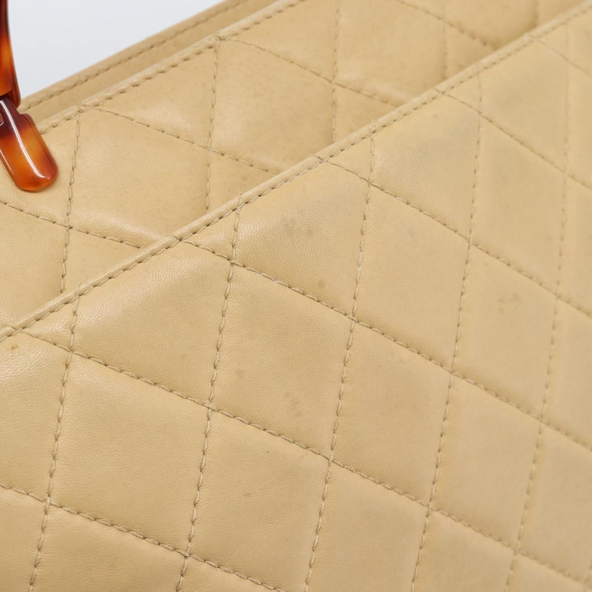 CHANEL Matelasse Hand Bag Lamb Skin Beige CC Auth BA13609V