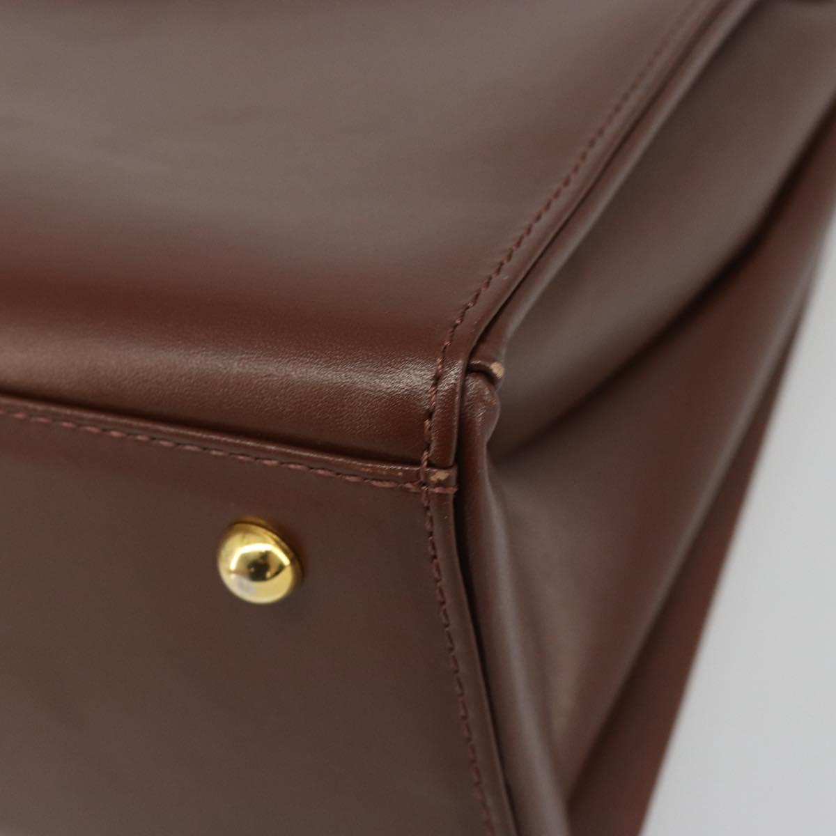 VERSACE Hand Bag Leather Brown Gold Auth BA13612A