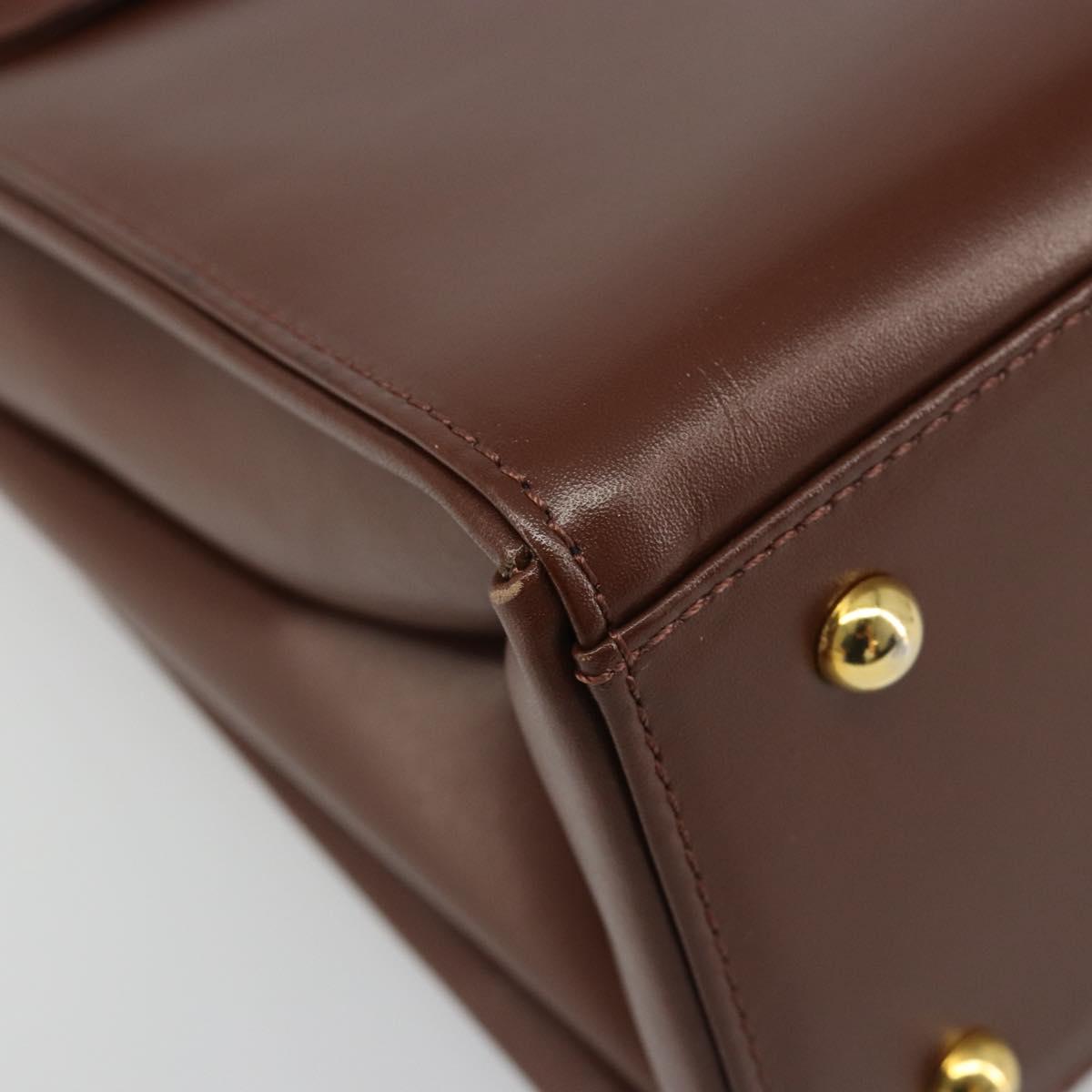 VERSACE Hand Bag Leather Brown Gold Auth BA13612A