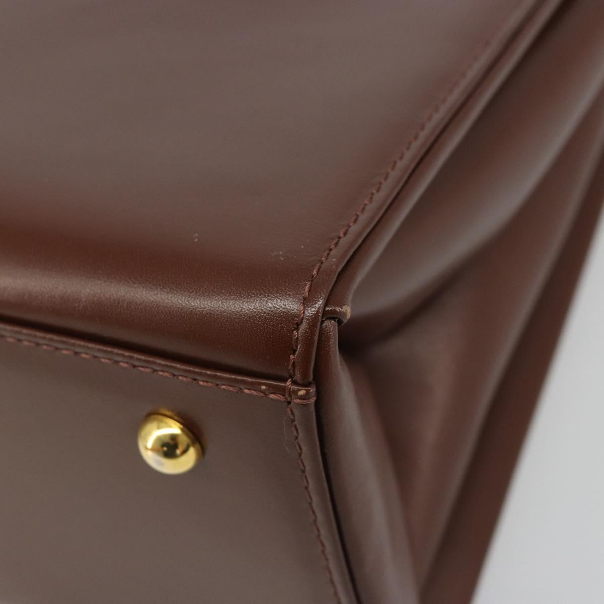 VERSACE Hand Bag Leather Brown Gold Auth BA13612A
