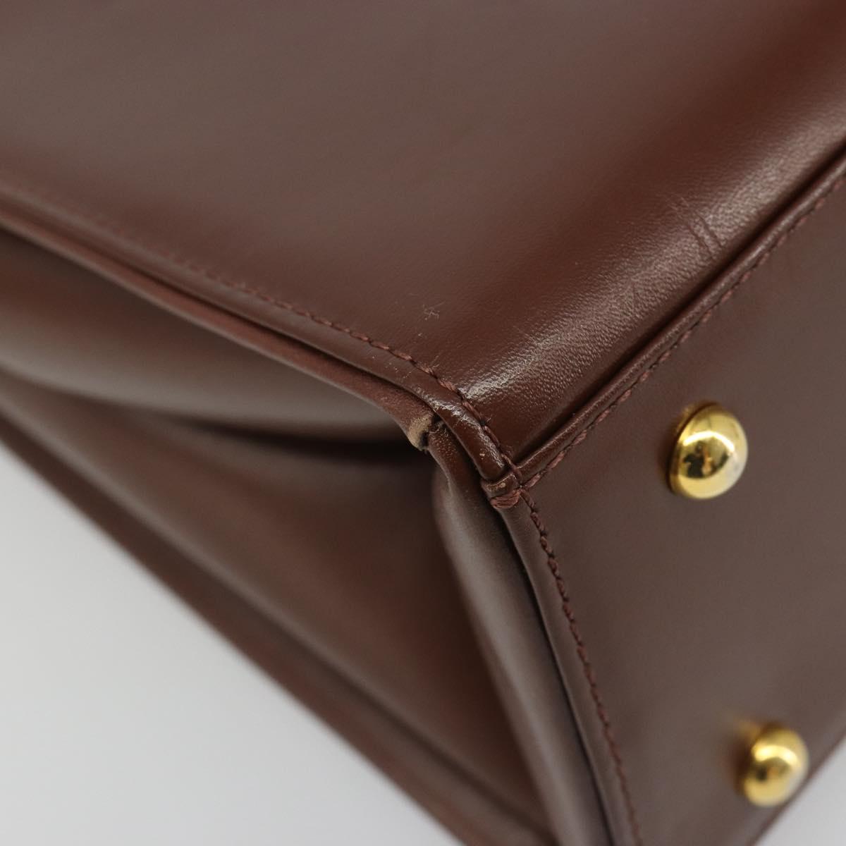 VERSACE Hand Bag Leather Brown Gold Auth BA13612A