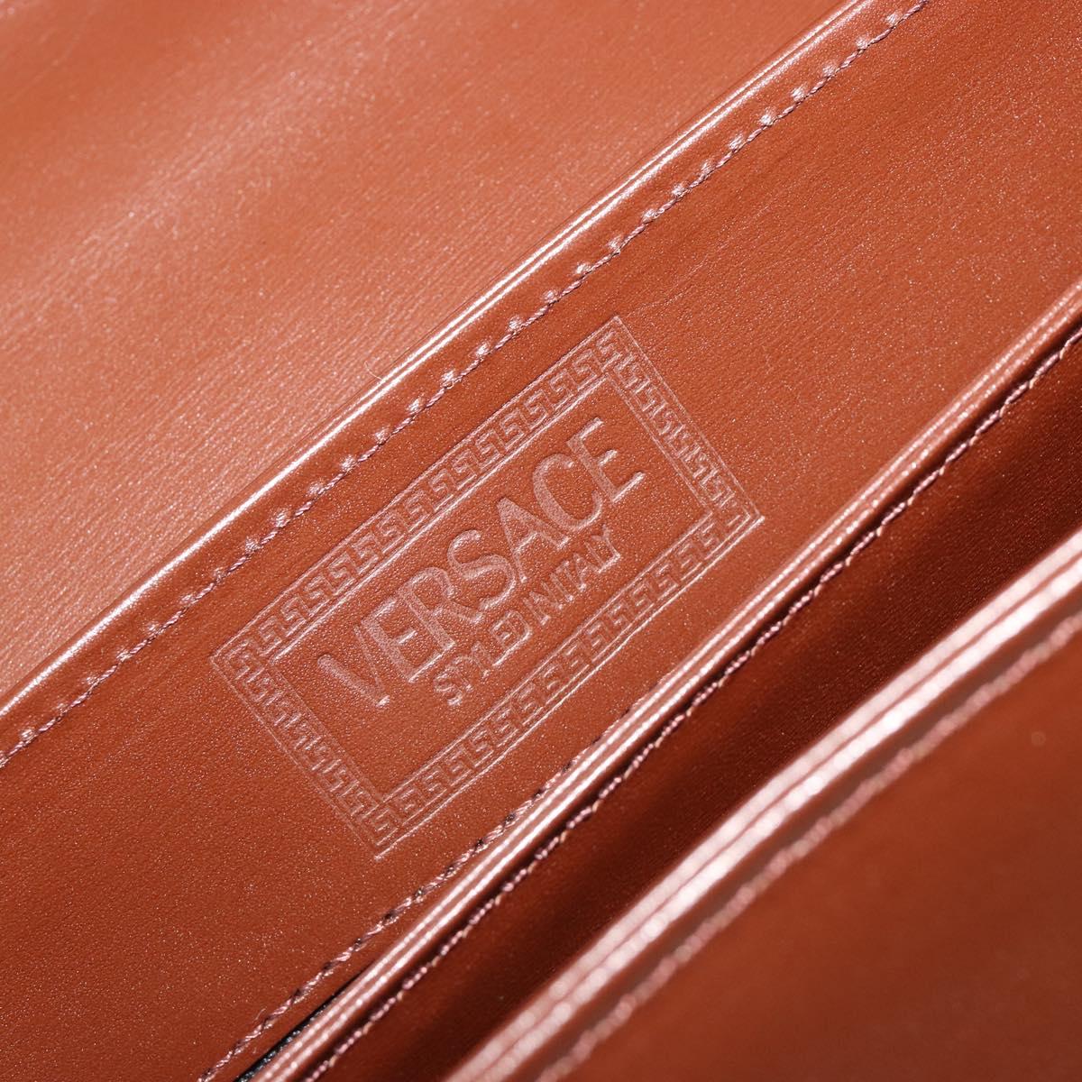VERSACE Hand Bag Leather Brown Gold Auth BA13612A