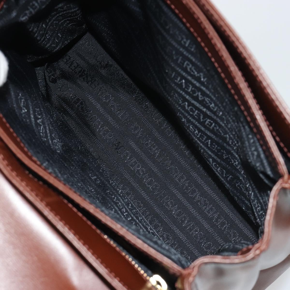 VERSACE Hand Bag Leather Brown Gold Auth BA13612A