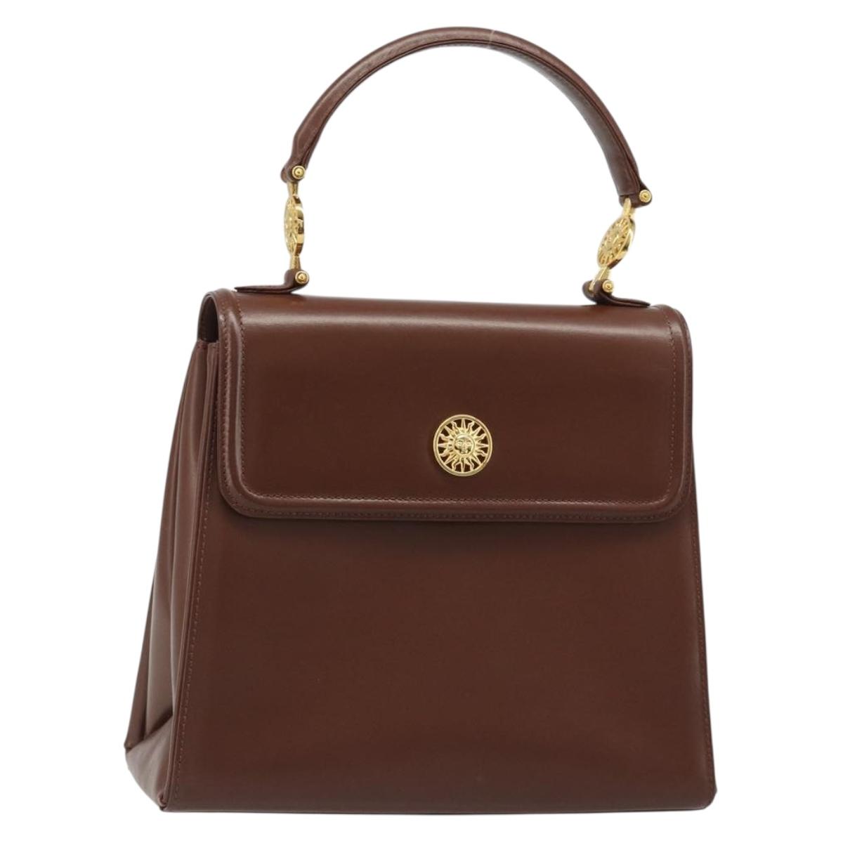 VERSACE Hand Bag Leather Brown Gold Auth BA13612A