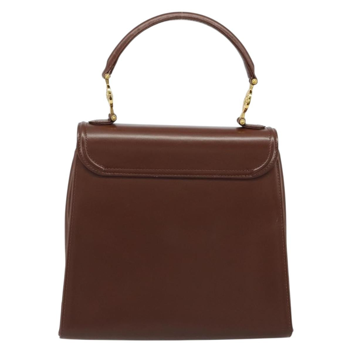 VERSACE Hand Bag Leather Brown Gold Auth BA13612A