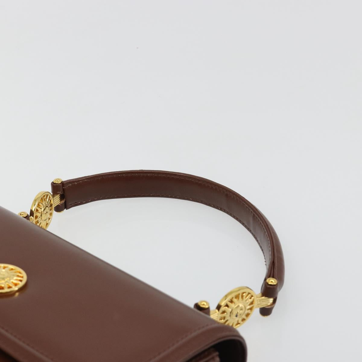 VERSACE Hand Bag Leather Brown Gold Auth BA13612A