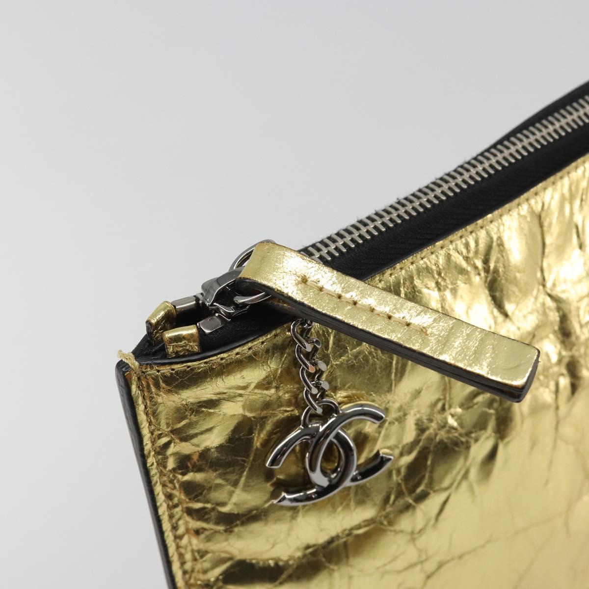 CHANEL Clutch Bag Leather Gold Tone Silver CC Auth BA13613SAM