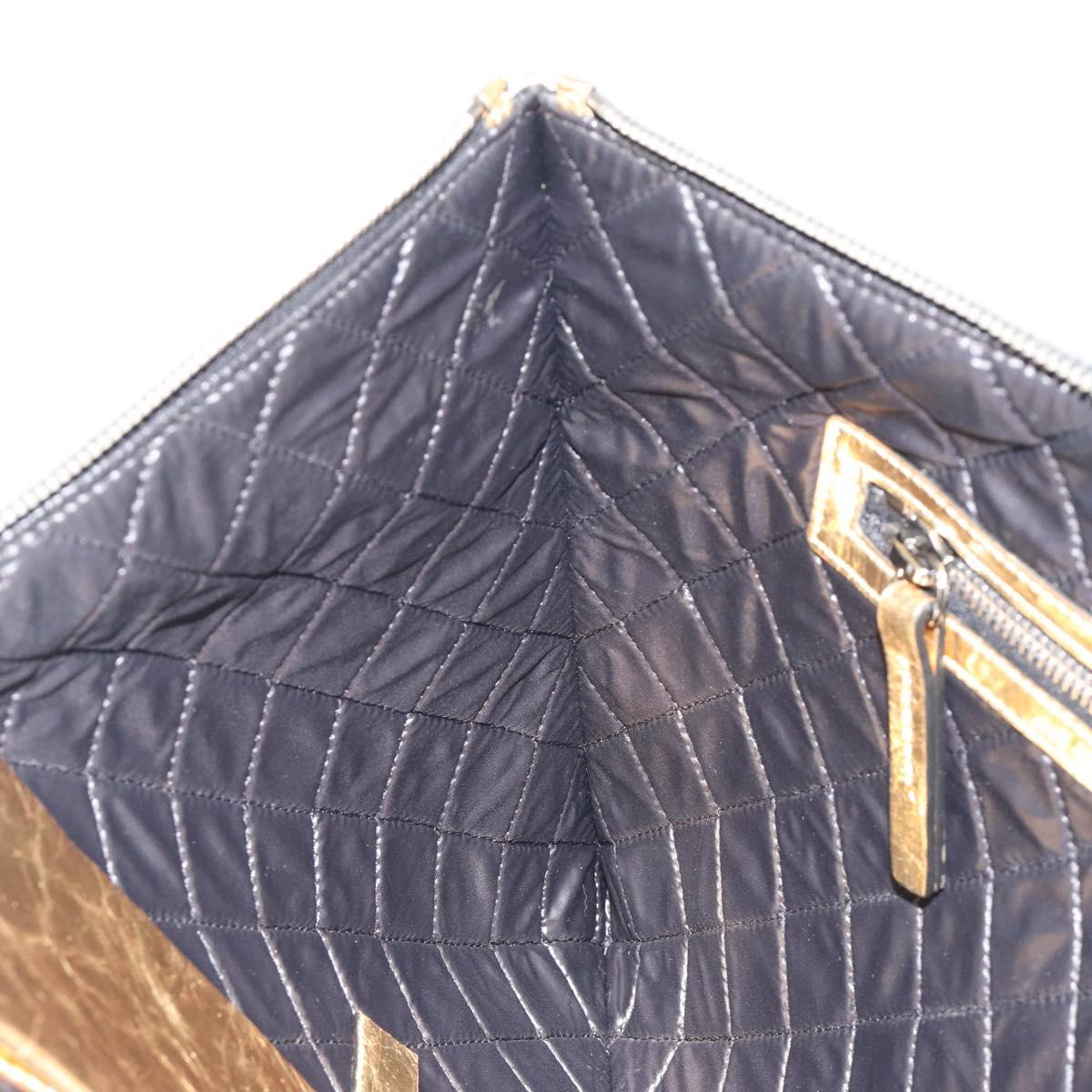 CHANEL Clutch Bag Leather Gold Tone Silver CC Auth BA13613SAM
