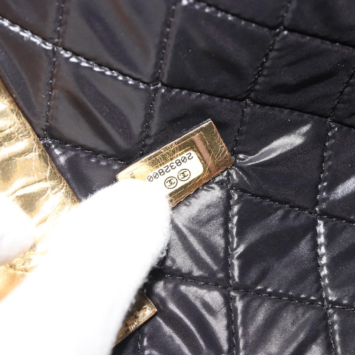 CHANEL Clutch Bag Leather Gold Tone Silver CC Auth BA13613SAM